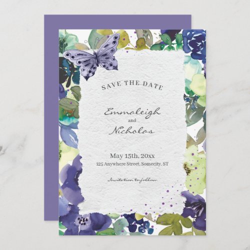 Torn Paper Purple Floral Watercolors Wedding Save The Date