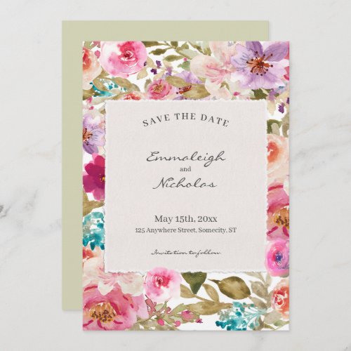 Torn Paper Spring Melody Floral Wedding Save The Date