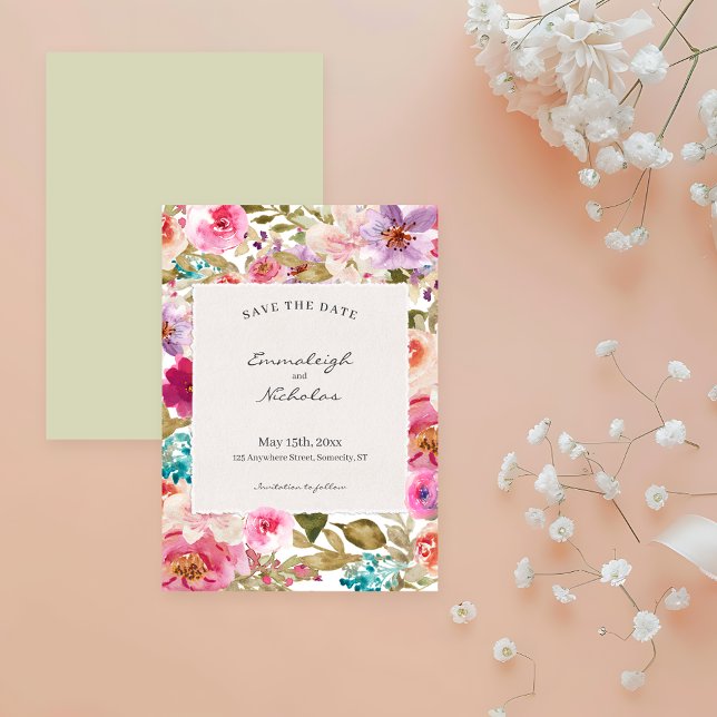Torn Paper Spring Melody Floral Wedding Save The Date (Creator Uploaded)