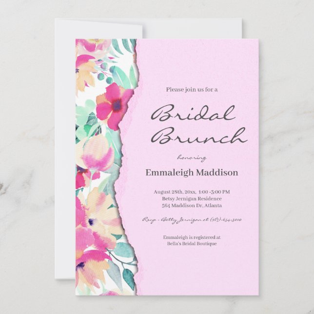 Torn Paper Tropical Floral Bridal Brunch Invitation (Front)