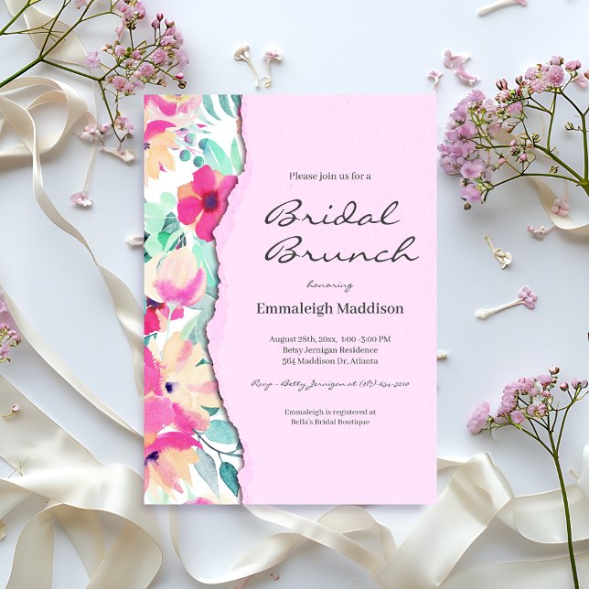 Torn Paper Tropical Floral Bridal Brunch Invitation (Creator Uploaded)