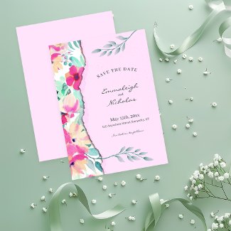 Torn Paper Tropical Floral Pink Wedding