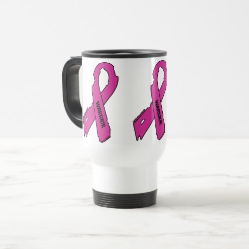 Torn RibbonWarriorBreast Cancer Travel Mug