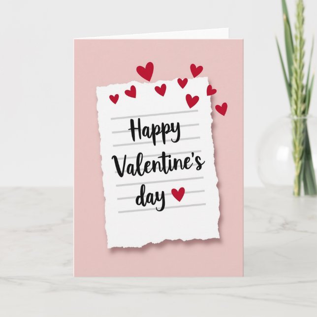 Torn Ruled Paper Hearts Valentines Card (Front)