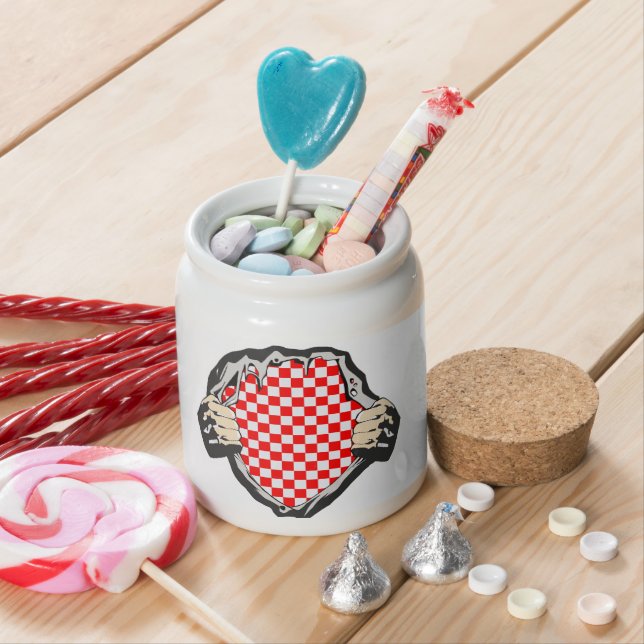 Torn Shirt with Croatian Flag Pattern Inside  Candy Jar (In Situ)