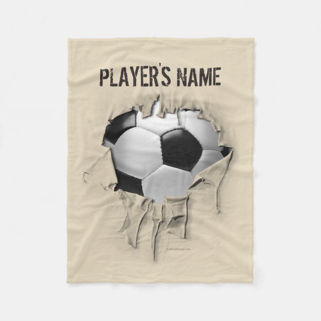 Torn Soccer Personalized White Fleece Blanket (Front)