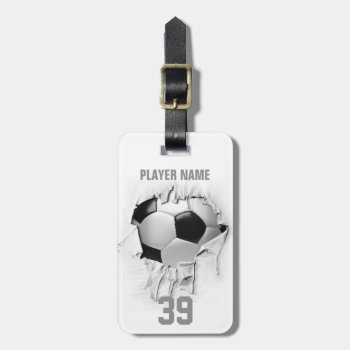 Torn Soccer (white Personalized) Luggage Tag by eBrushDesign at Zazzle
