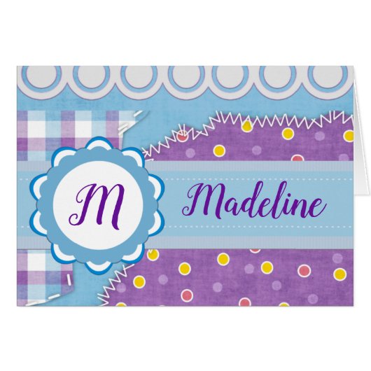 Torn Stitched Patchwork Monogram Card (Front Horizontal)