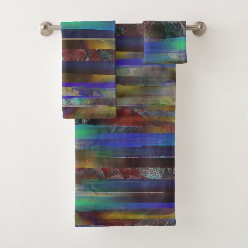Torn stripes of digital colored textures bath towel set