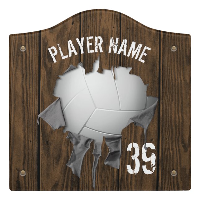 Torn Volleyball (personalized) Door Sign (Large Crest Front)