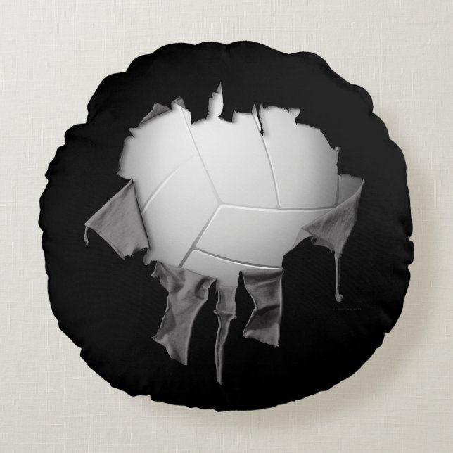 Torn Volleyball Round Dark Pillow (Front)