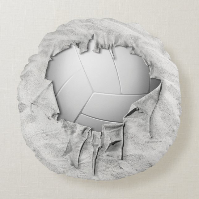 Torn Volleyball Round Dark Pillow (Front)