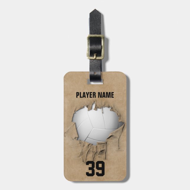 Torn Volleyball (white personalized) Luggage Tag (Front Vertical)