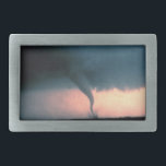 Tornado Belt Buckle<br><div class="desc">A dangerous tornado or “twister” touches down in Oklahoma and is captured on film by storm chasers from the National Severe Storms Laboratory of NOAA. This twister has a dust and debris cloud forming at the ground surface in tornado alley.</div>