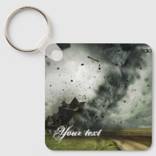 Tornado destroying house storm meteorology keychain