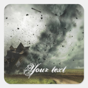 Tornado destroying house storm meteorology square sticker