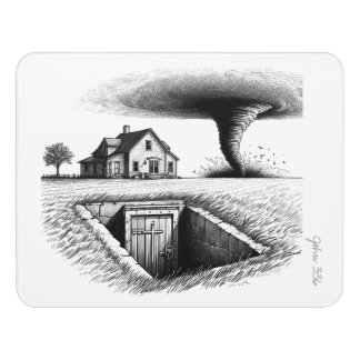 Tornado House Cellar with Cross Door Sign