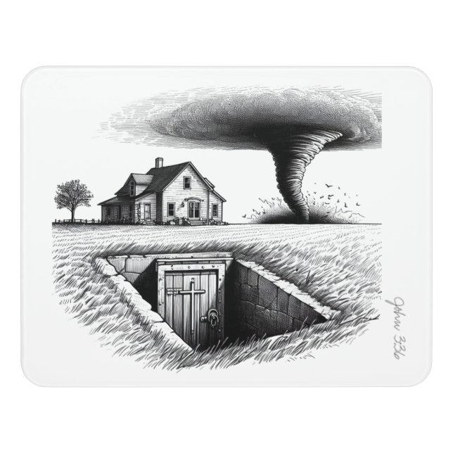 Tornado House Cellar with Cross Door Sign (Contemporary Front)