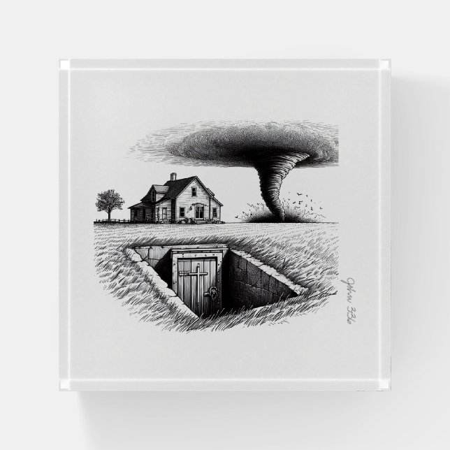 Tornado House Cellar with Cross Paperweight (Front)