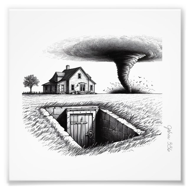Tornado House Cellar with Cross Photo Print (Front)