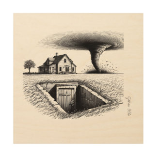 Tornado House Cellar with Cross Wood Wall Art