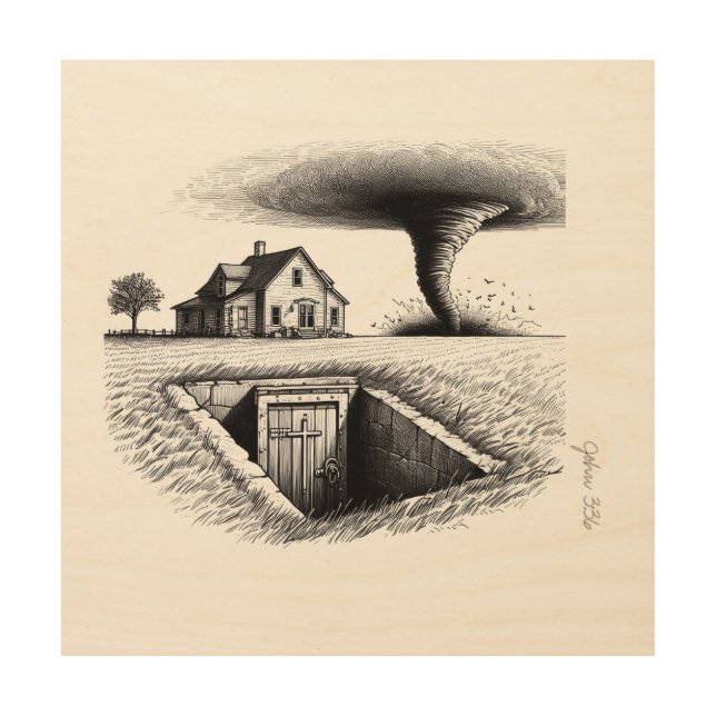 Tornado House Cellar with Cross Wood Wall Art (Front)