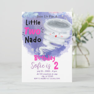 Tornado Pink Girls 2 Birthday Two-Nado Invitation 