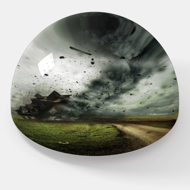 Tornado storm destroying house paperweight (Angled)