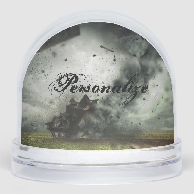 Tornado storm destroying house snow globe (Front)