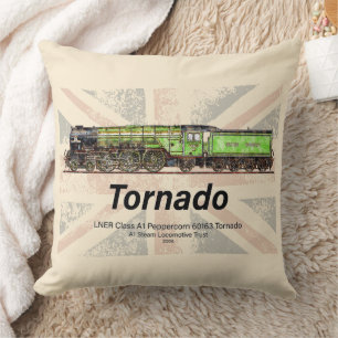 Tornado Vintage Steam Train English Locomotive Throw Pillow