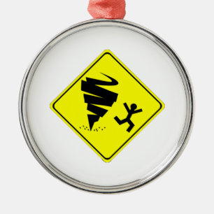 Tornado Warning Sign Metal Ornament
