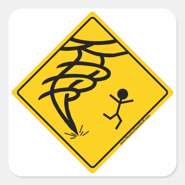 Tornado Warning Sign Square Sticker (Front)