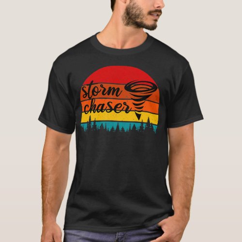 Tornado Weather Storm Chaser Retro Sunset Trees T_Shirt