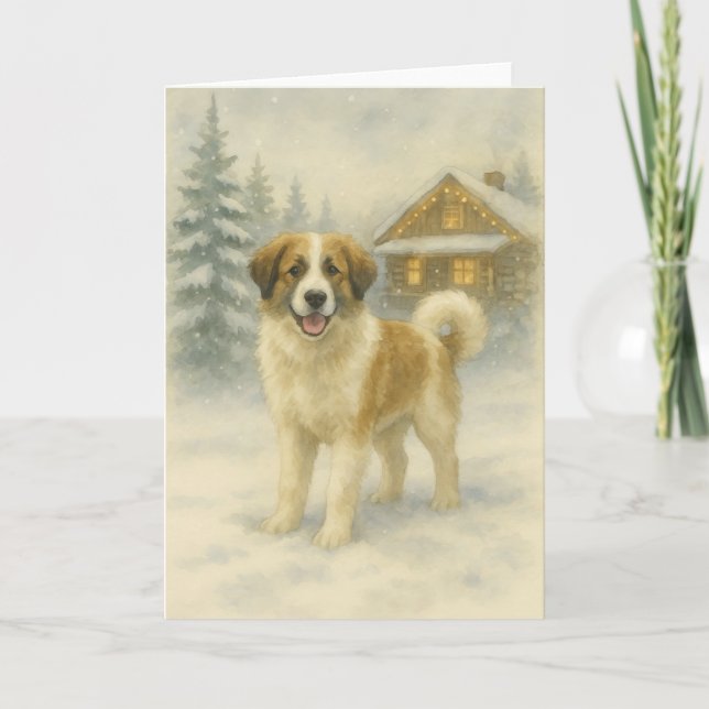 Tornjak Holiday Glow – Watercolor Winter Card (Front)