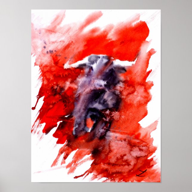 Toro Spanish Fighting Bull Watercolor Poster (Front)