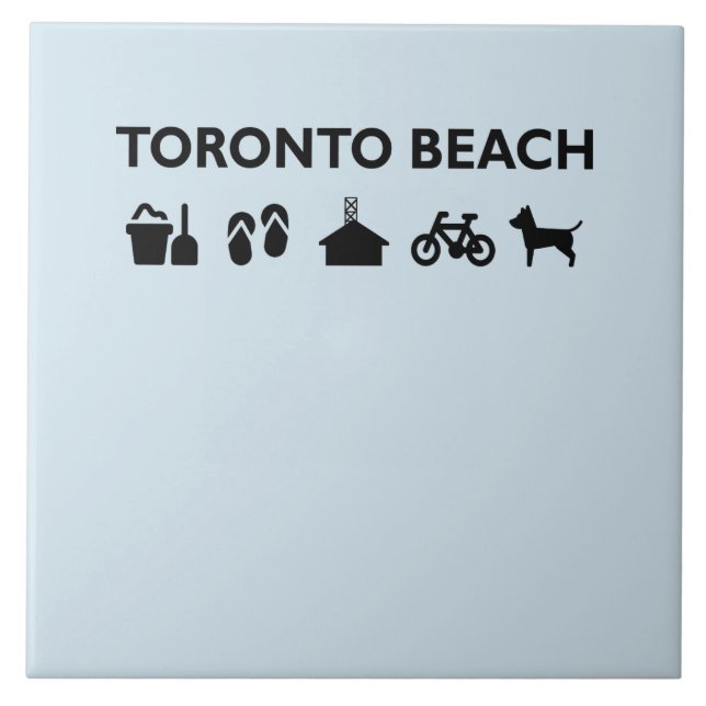 Toronto Beach Icons Monotone Black Ceramic Tile (Front)