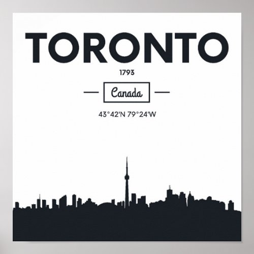 Toronto Canada  Black and White City Coordinates Poster