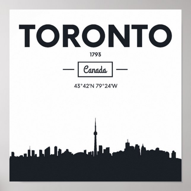Toronto, Canada | Black and White City Coordinates Poster (Front)