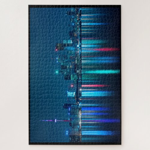 Toronto Canada Nightime Skyline over Water Colored Jigsaw Puzzle