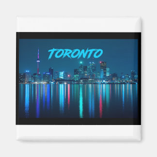 Toronto Canada Nightime Skyline over Water Colored Magnet