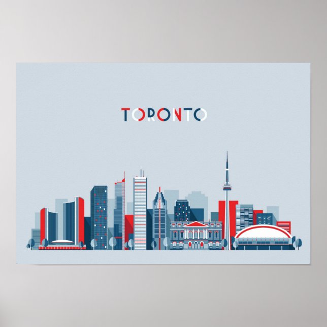 Toronto, Canada | Red, White and Blue Skyline Poster (Front)