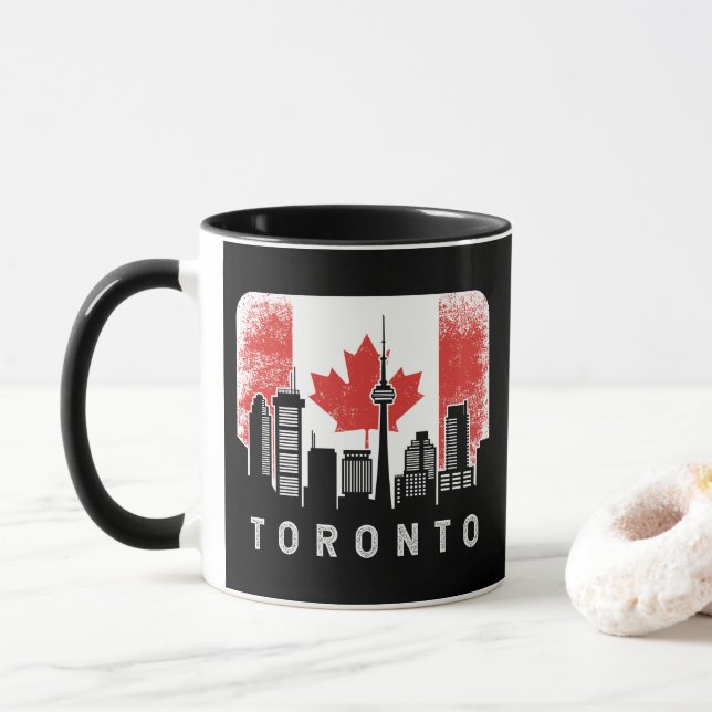 Toronto Canada Skyline Vintage Flag Mug (With Donut)