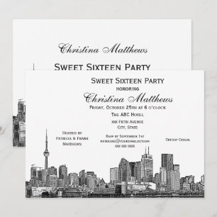 Toronto Etch DIY BG Color Sweet 16 Wht Invitation