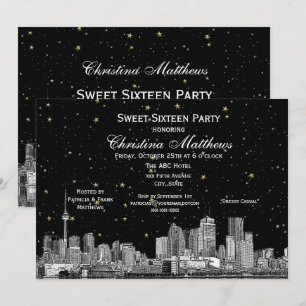 Toronto Etch Starry DIY BG Color Sweet 16 Blk Invitation