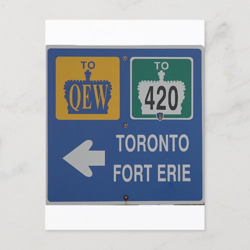 Toronto Fort Erie Canada Road Sign Postcard