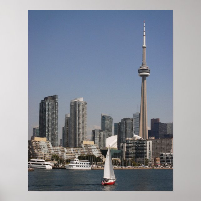 Toronto Harbor Skyline with Red Boat Poster (Front)