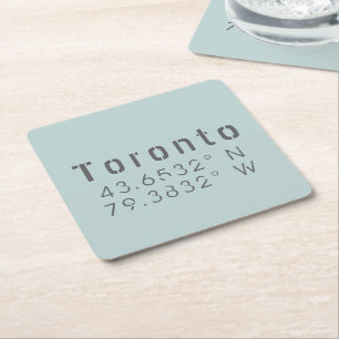 Toronto Latitude & Longitude Square Paper Coaster