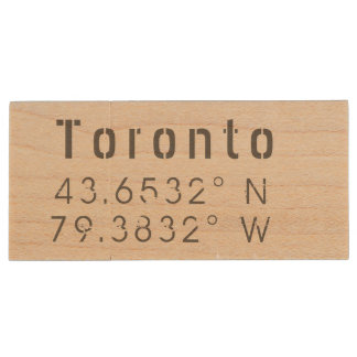 Toronto Latitude Longitude Wood Flash Drive