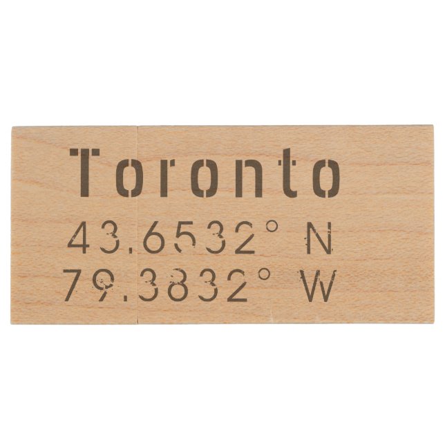 Toronto Latitude Longitude Wood Flash Drive (Back)