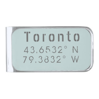 Toronto Latitude Longitudfe Silver Finish Money Clip